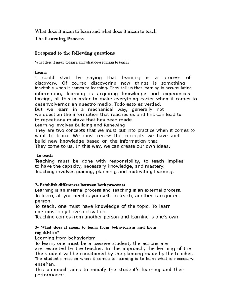 Understanding Learning and Teaching Processes | PDF | Learning ...