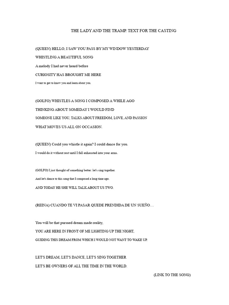 Lady and the Tramp Casting Script | PDF