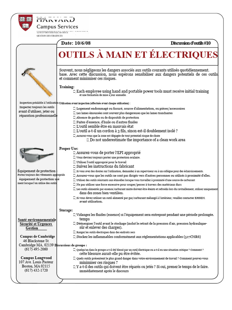Sécurité des Outils : Dangers et Préventions | PDF