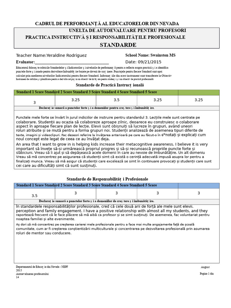 Autoevaluarea Nepf 15-16 | PDF