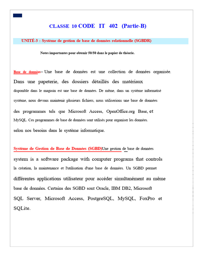 Système de Gestion de Base de Données SGBDR | PDF | Bases de données | SQL
