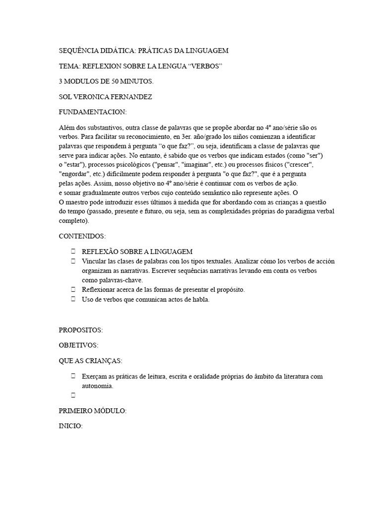 Sequência Didática Verbos 4º | PDF