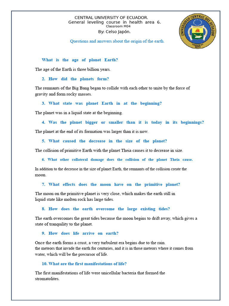 Earth's Origin: Key Questions Answered | PDF