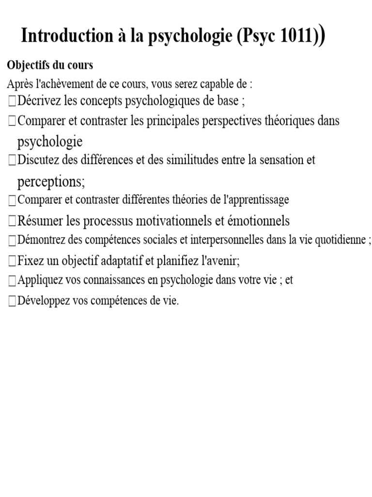 Introduction à la psychologie : concepts clés | PDF | Psychologie | la ...