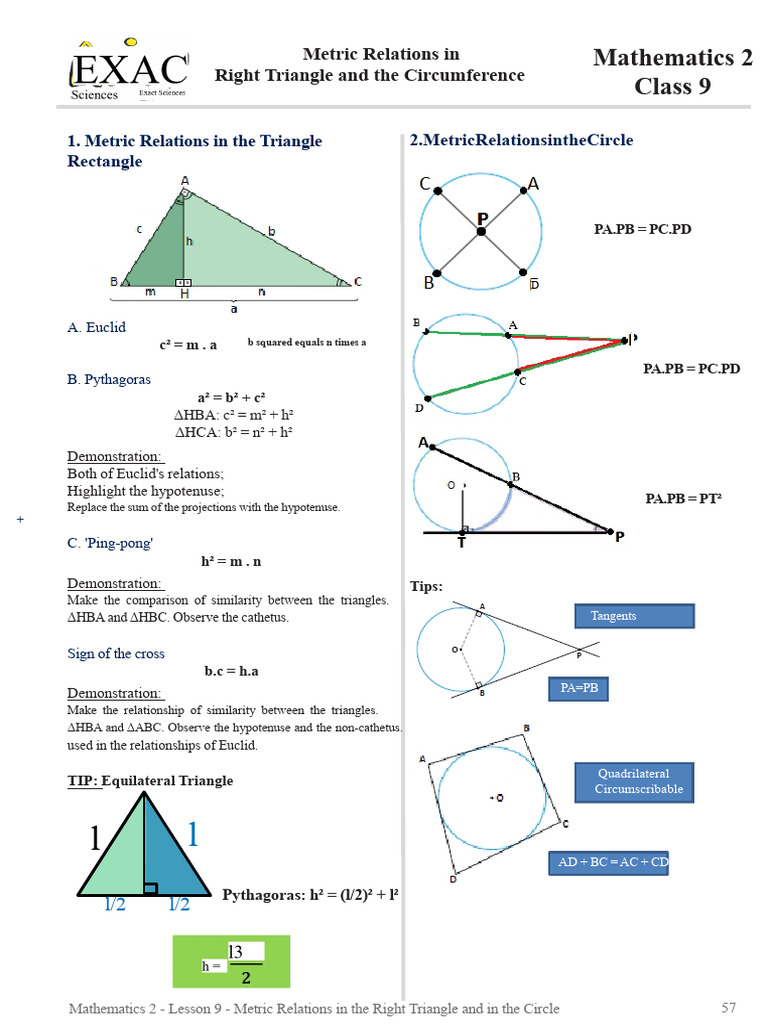 Right Triangle and Circle Metric Relations | PDF | Circle | Triangle