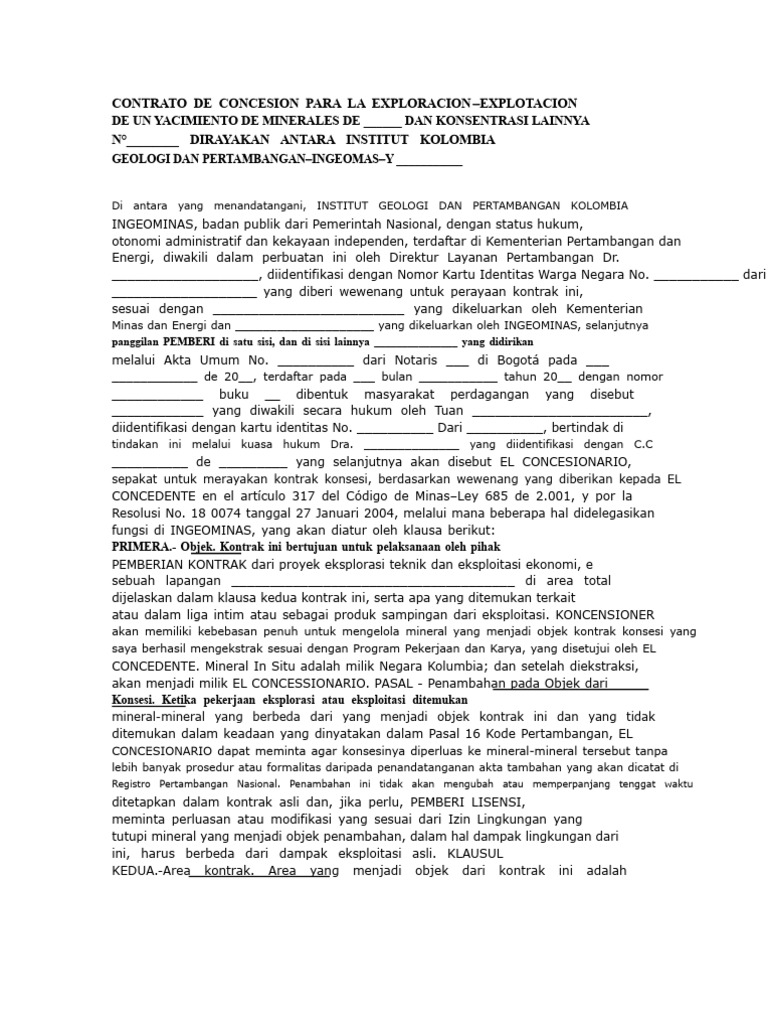 Kontrak Konsesi Eksplorasi Mineral Kolombia | PDF