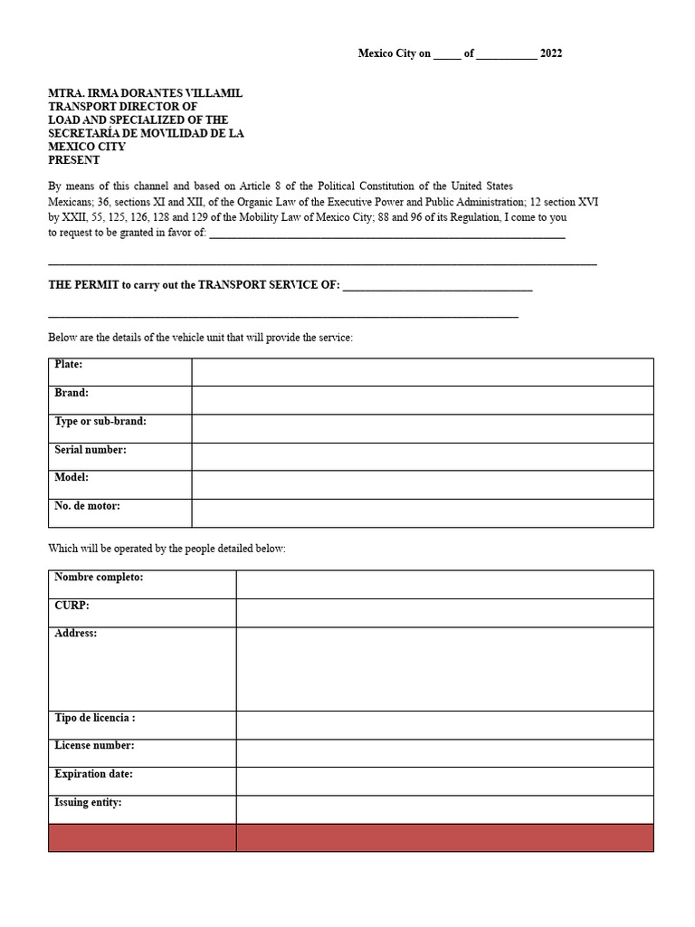 Transport Service Permit Request Mexico City | PDF | Identity Document