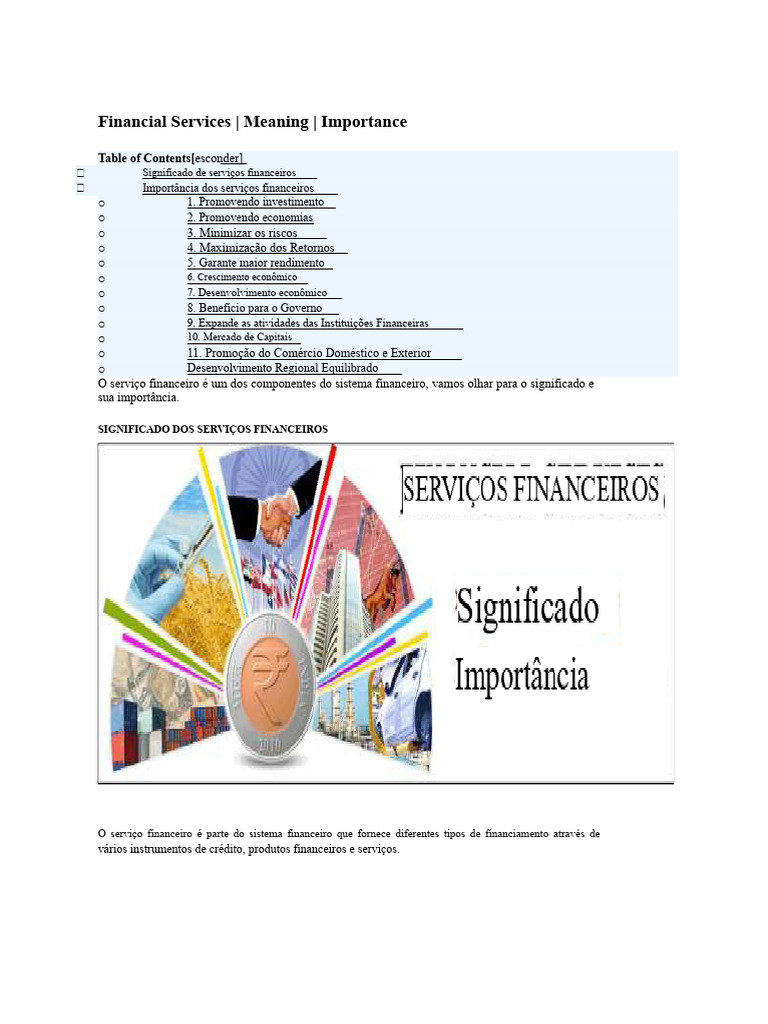 Importância dos Serviços Financeiros | PDF | Renda fixa | Economia