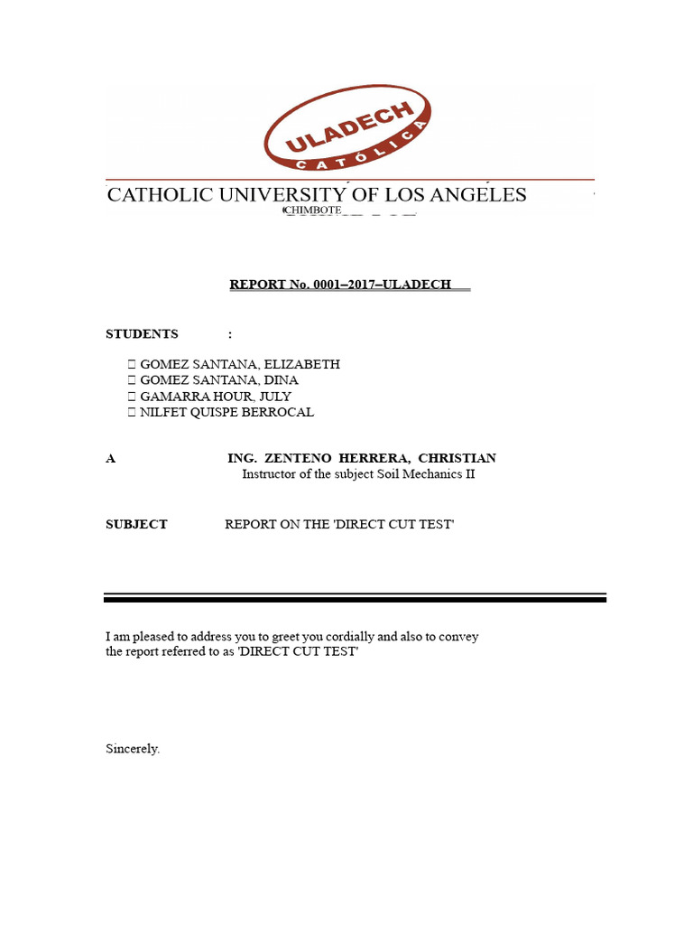 Direct Cut Test Report for Soil Mechanics | PDF | Deformation ...