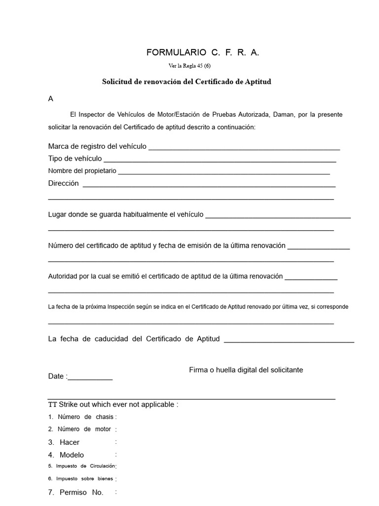 FORMULARIO C.F.R.A. | PDF