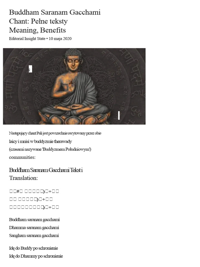 Buddham Saranam Gacchami - Pełny Tekst, Znaczenie, Korzyści | PDF