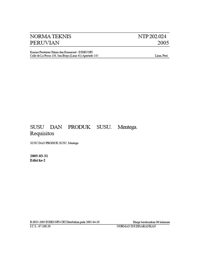 Norma Teknik Peru NTP 202.024: Mentega | PDF
