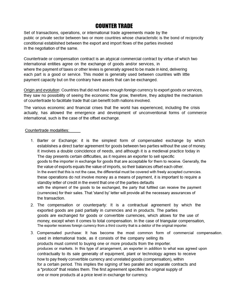 Understanding Countertrade Agreements | PDF | Barter | Currency
