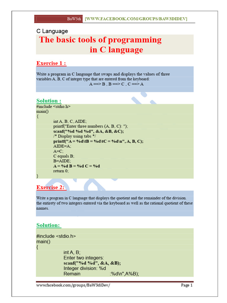 C Programming Exercises and Solutions | PDF | Pointer (Computer ...