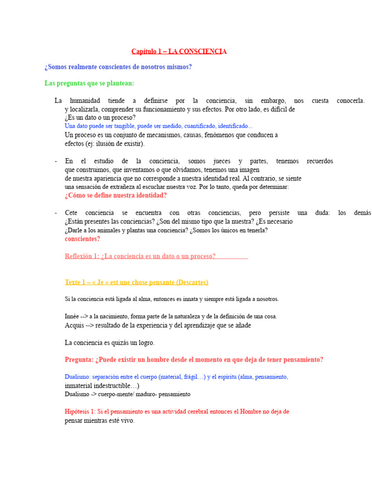 La conciencia y la identidad personal | PDF | Pensamiento | Memoria