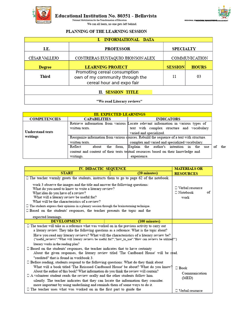 Literary Review Session Plan | PDF | Information | Cognition