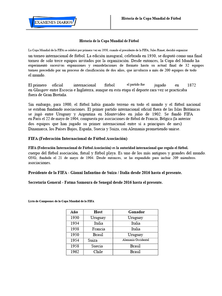 Historia de la Copa Mundial de Fútbol | PDF | FIFA Copa del Mundo | FIFA