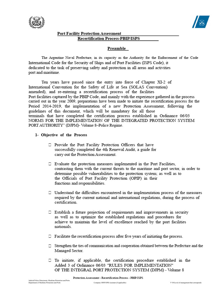Port Facility Protection Recertification Guide | PDF | Shipping