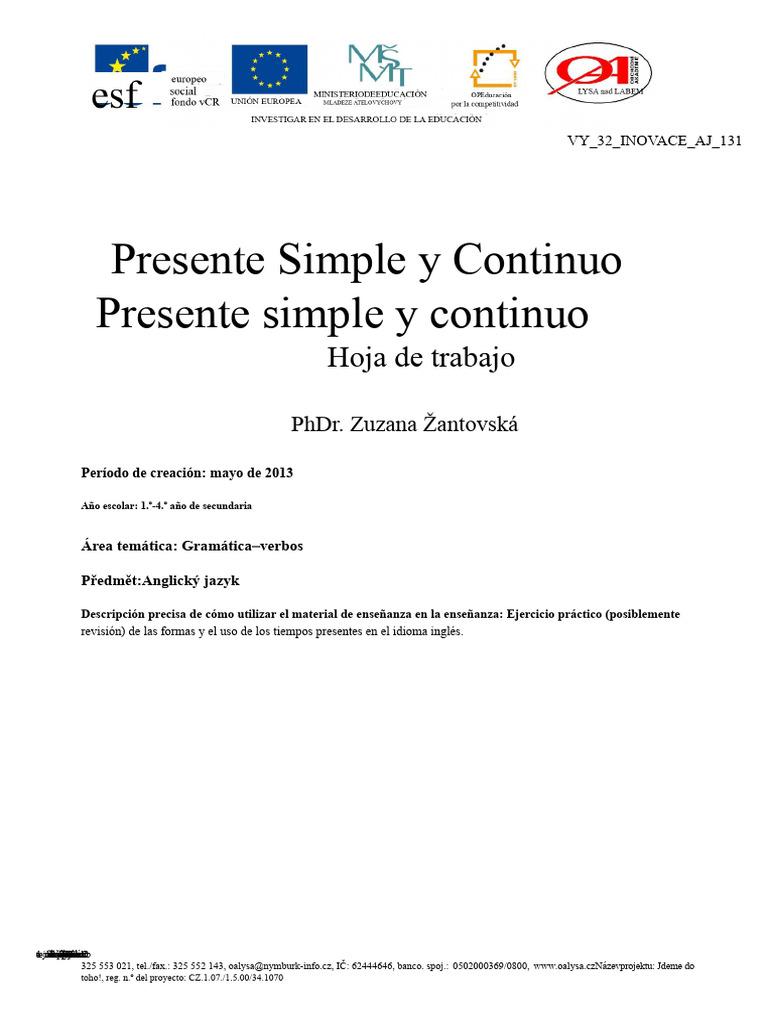 Ejercicios de Presente Simple y Continuo | PDF