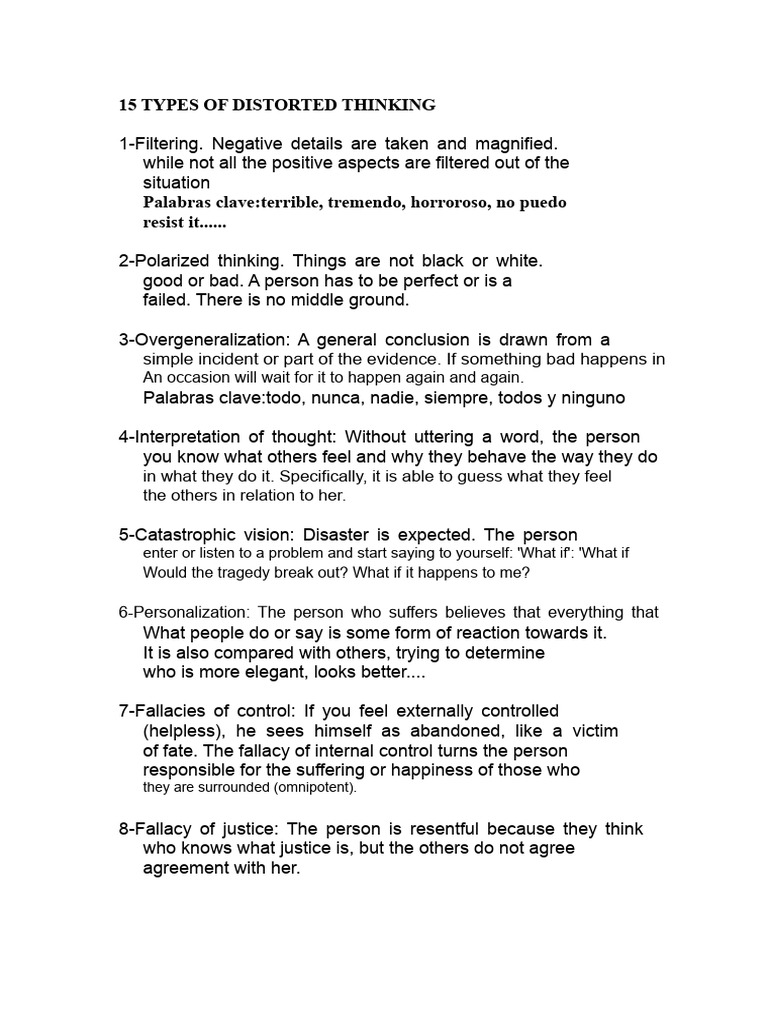 15 Types of Distorted Thinking Explained | PDF | Thought | Nonverbal ...