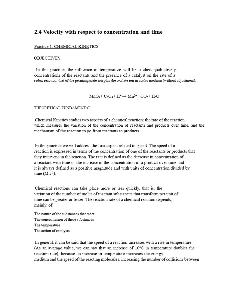 2.4 speed with respect to concentration and time | PDF | Reaction Rate ...