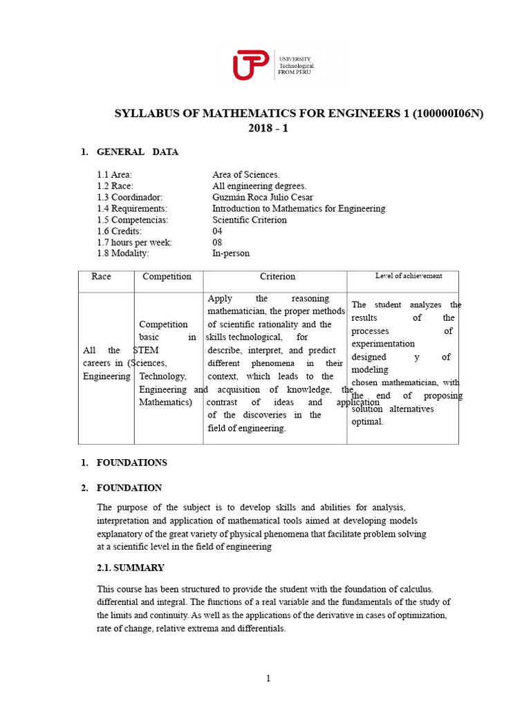 Mathematics for Engineers Syllabus | PDF | Function (Mathematics ...