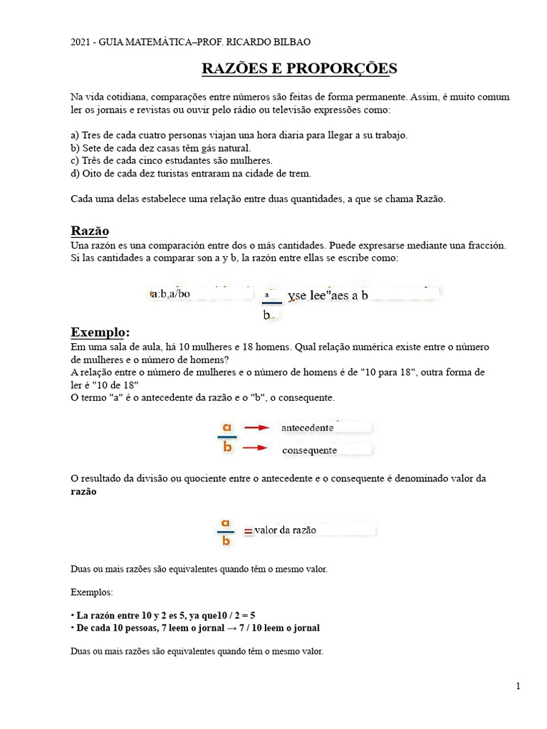Razões e Proporções na Matemática | PDF | Matemática