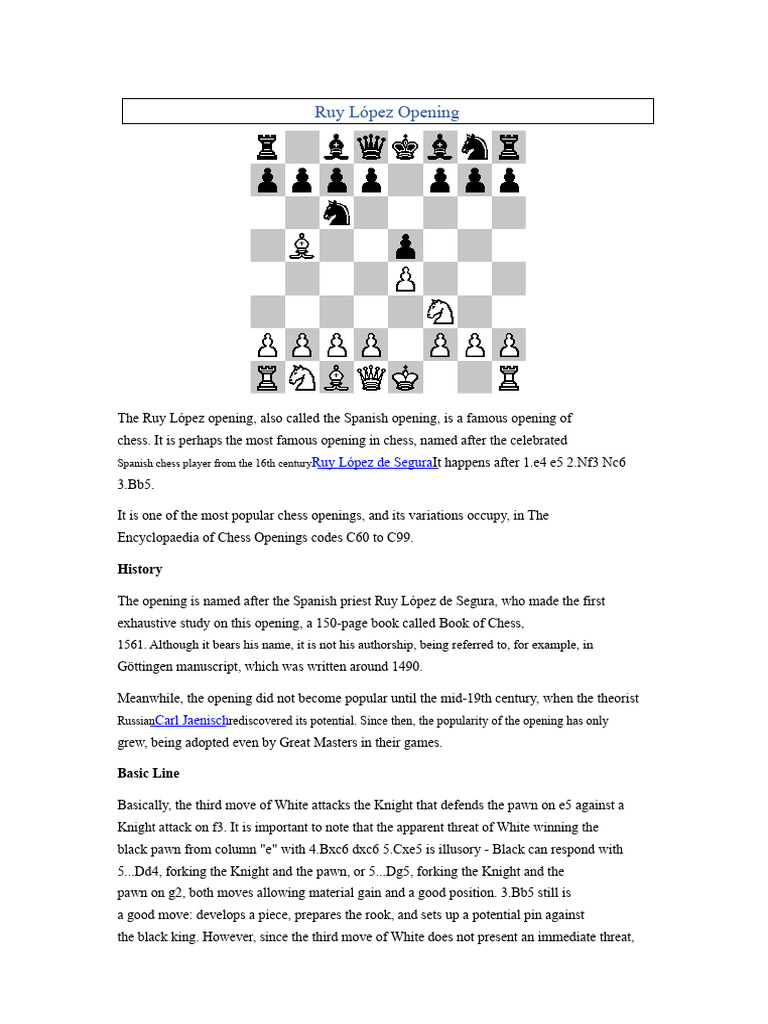 Ruy López Opening: Chess Strategies Explained | PDF | Chess Openings ...