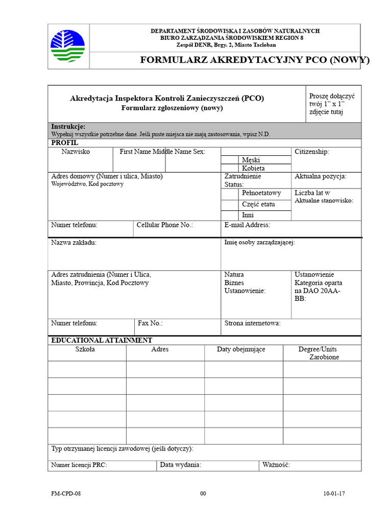 Formularz aplikacyjny o akredytację PCO | PDF