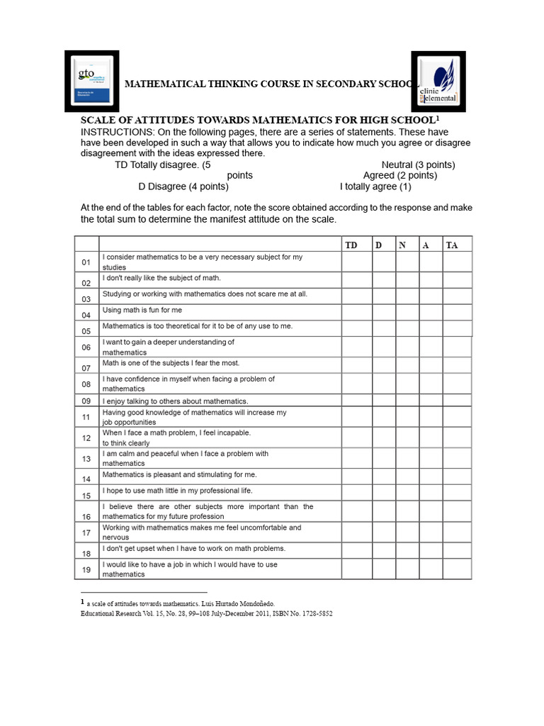 Attitude Scale Towards Mathematics | PDF | Mathematics | Cognition
