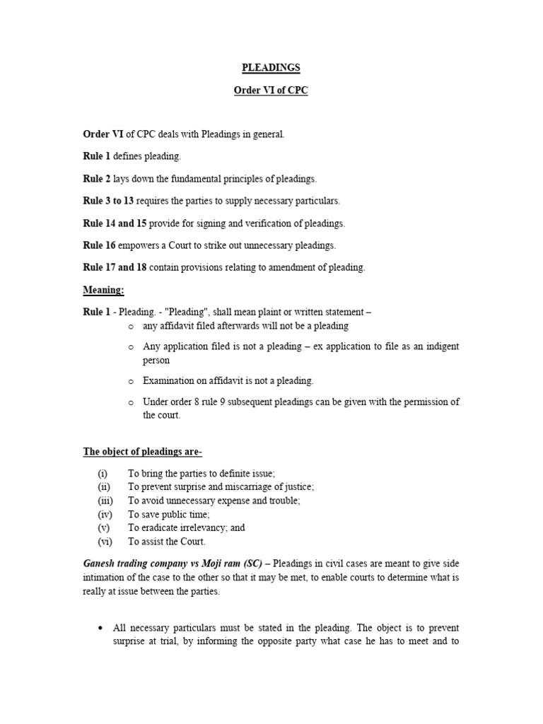 Understanding Pleadings in CPC Order VI | PDF | Lawsuit | Set Off (Law)