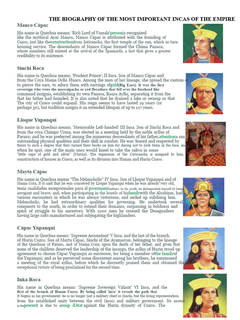 The Biography of the Most Important Incas of the Empire - History of ...