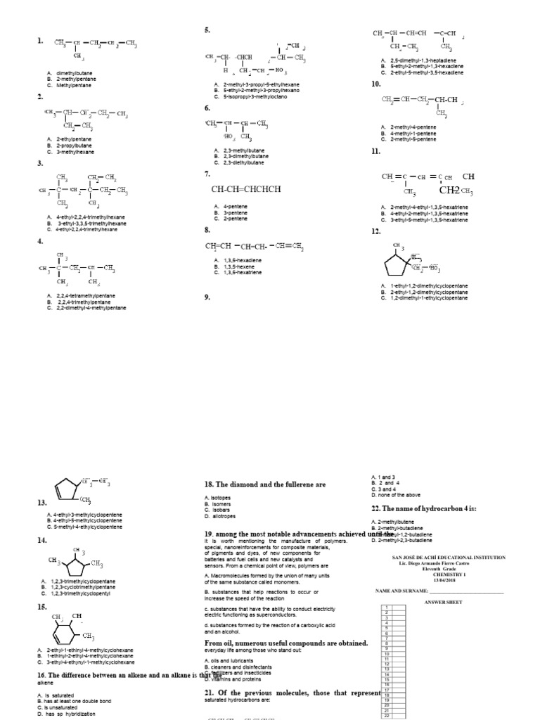 Hydrocarbon Naming and Properties Guide | PDF | Alkene | Alkane