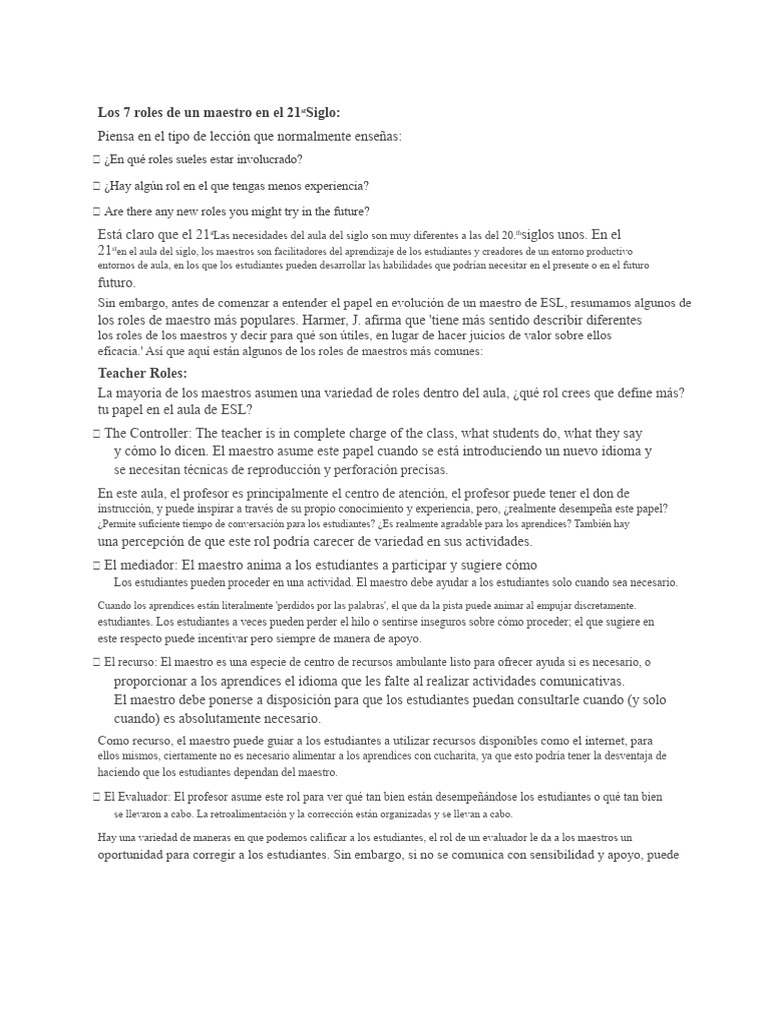 7 Roles Clave del Maestro en el Siglo XXI | PDF | Salón de clases ...