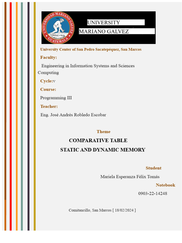 COMPARATIVE TABLE, STATIC AND DYNAMIC MEMORY | PDF | Computer Memory ...