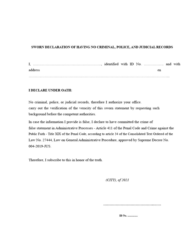 Sworn Declaration of No Criminal Record | PDF