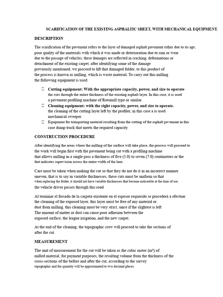 Scarification of the Existing Asphalt Carpet | PDF | Road Surface ...