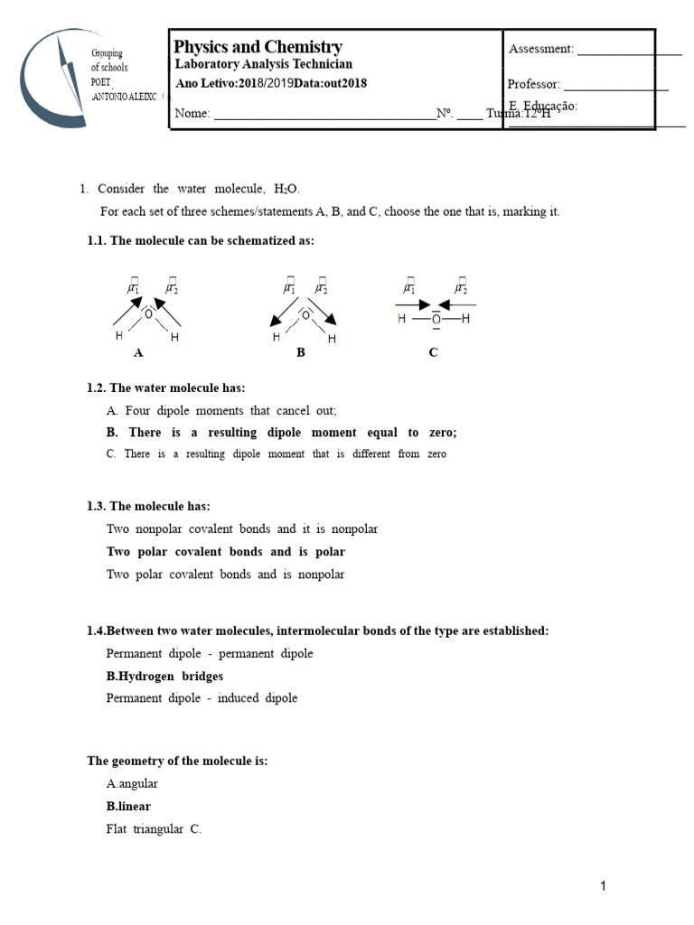Physics and Chemistry Lab Assessment | PDF | Chemical Polarity | Mole ...