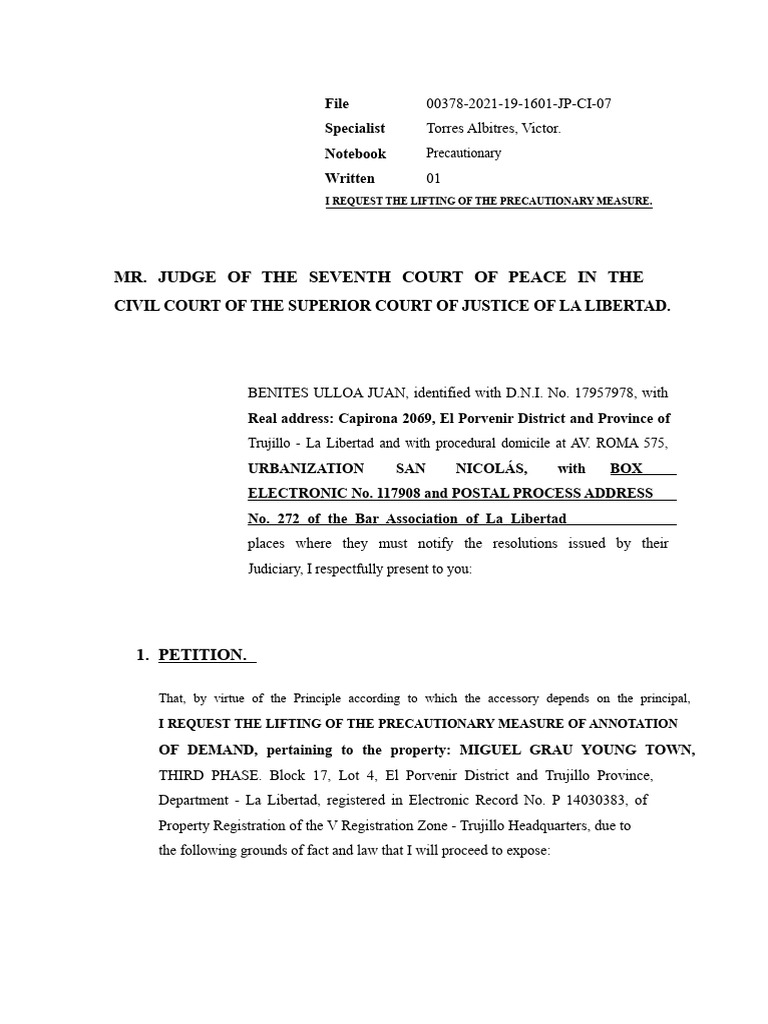 Written - Request For Lifting of Precautionary Measure | PDF | Lawsuit ...
