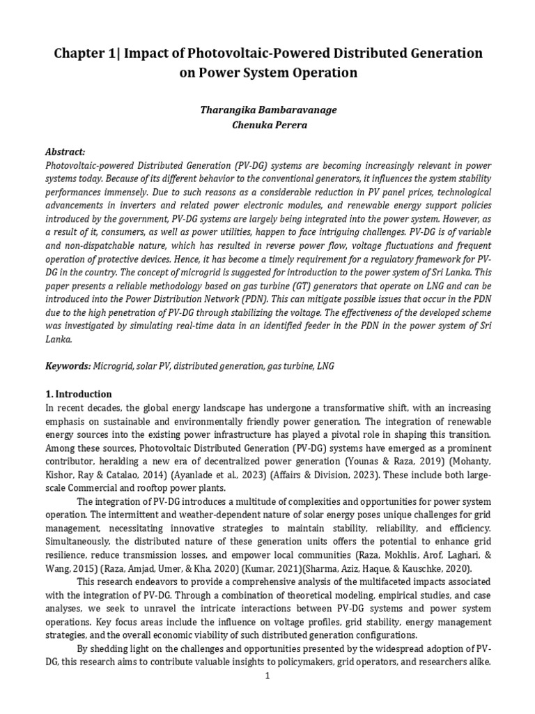 PV-DG Impact on Power System Stability | PDF | Distributed Generation ...