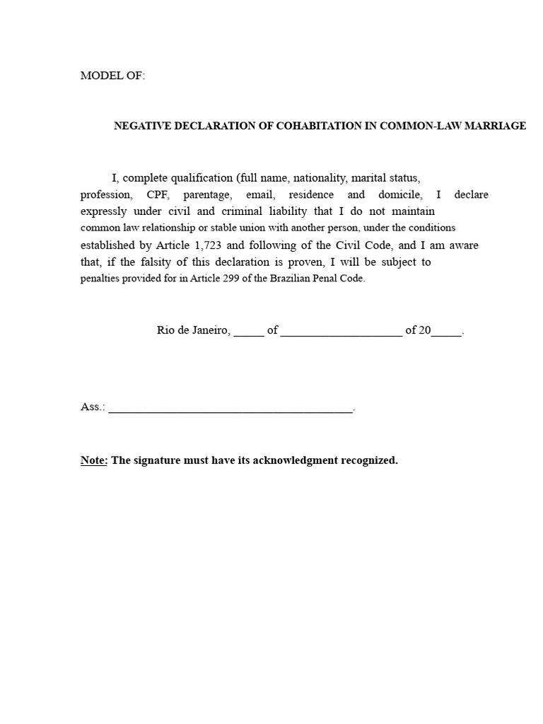 Negative Declaration of Cohabitation Form | PDF
