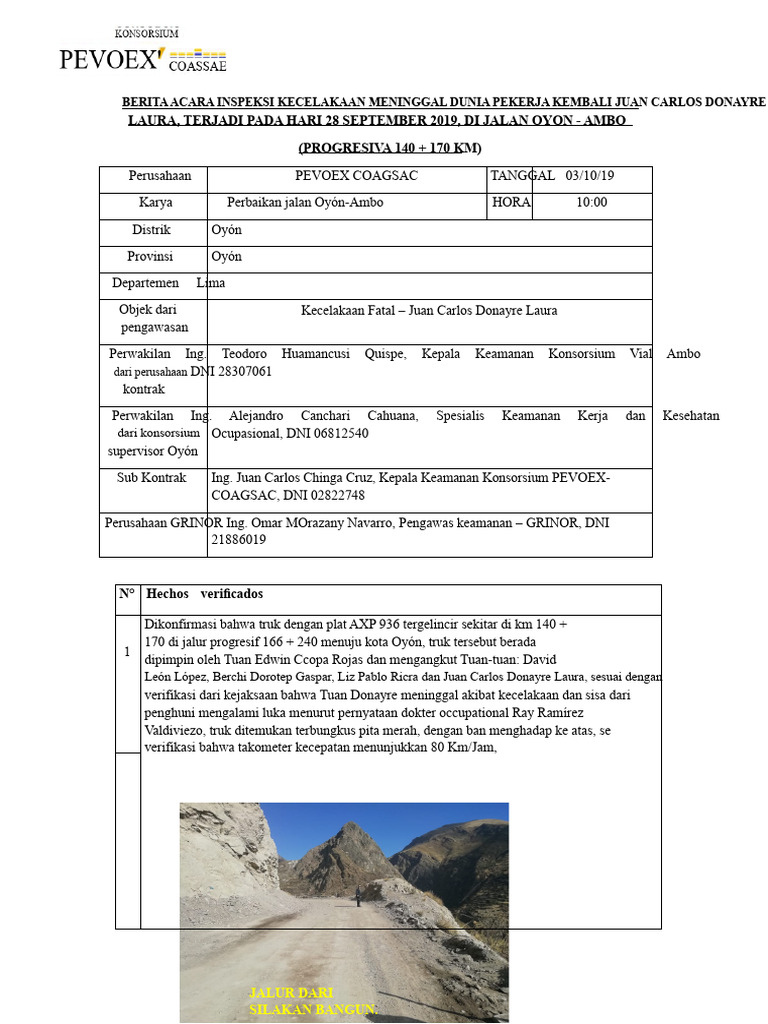 Kecelakaan Fatal Pekerja di Oyón-Ambo | PDF
