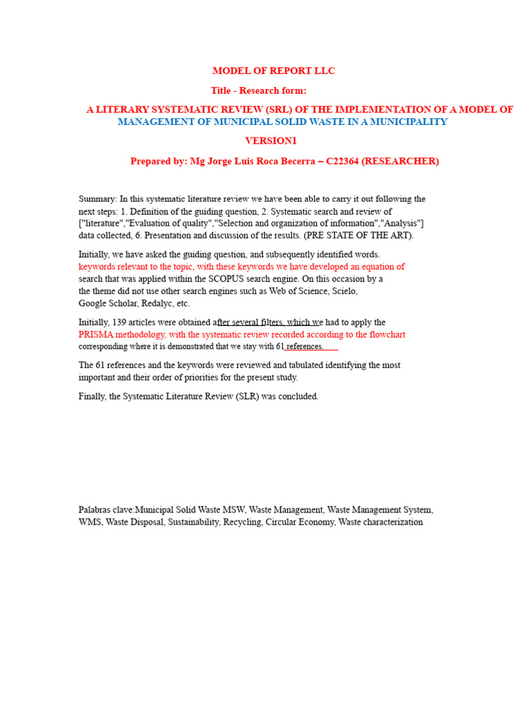 Guideline Model For RSL Report - Systematic Literary Review | PDF ...