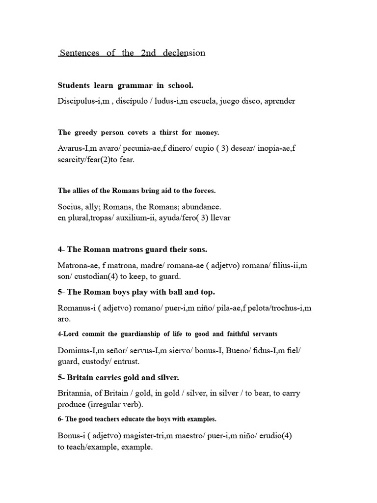 Sentences 4th Year ESO 2nd Declension | PDF