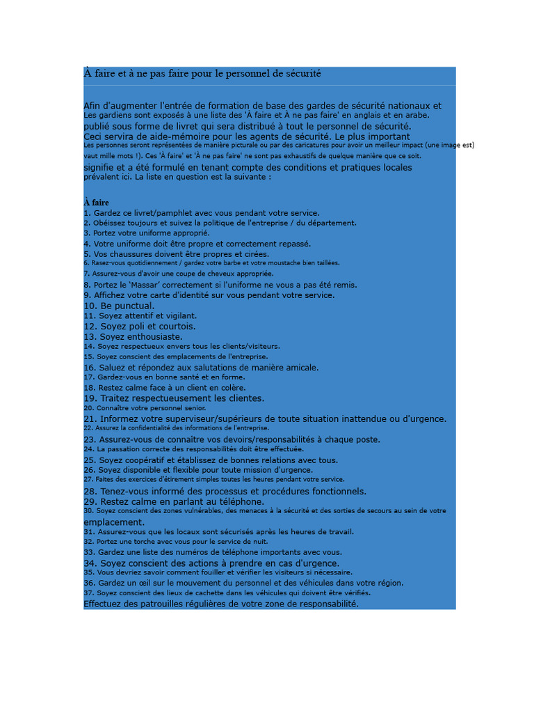 Guide de sécurité À faire et à ne pas faire PDF — free download