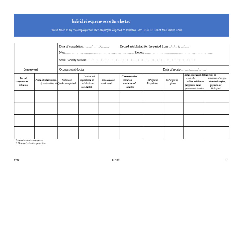 Asbestos Exposure Record Template | PDF | Toxicology | Medical Specialties