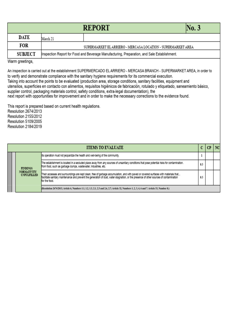 Food Safety Inspection Report: El Arriero | PDF | Sanitation | Disinfectant