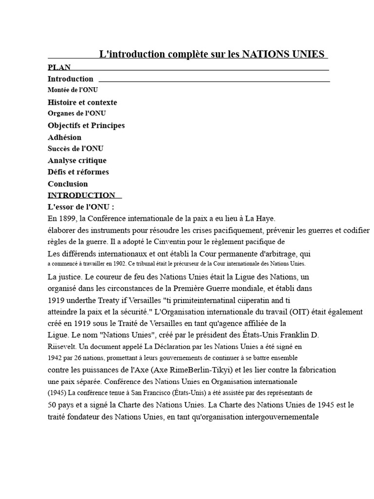 Introduction aux Nations Unies : Histoire et Rôle | PDF | Nations unies ...