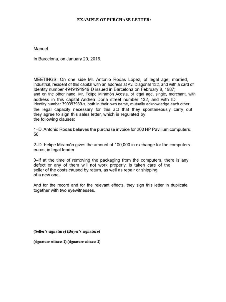 Example of A Purchase Letter | PDF