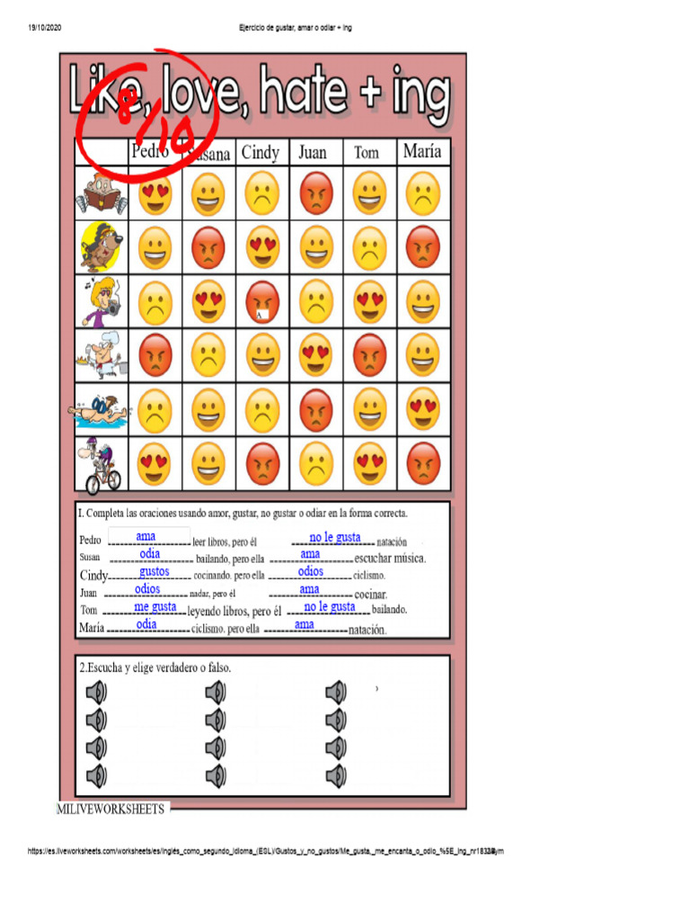 Exercise of Like, Love or Hate + Ing | PDF
